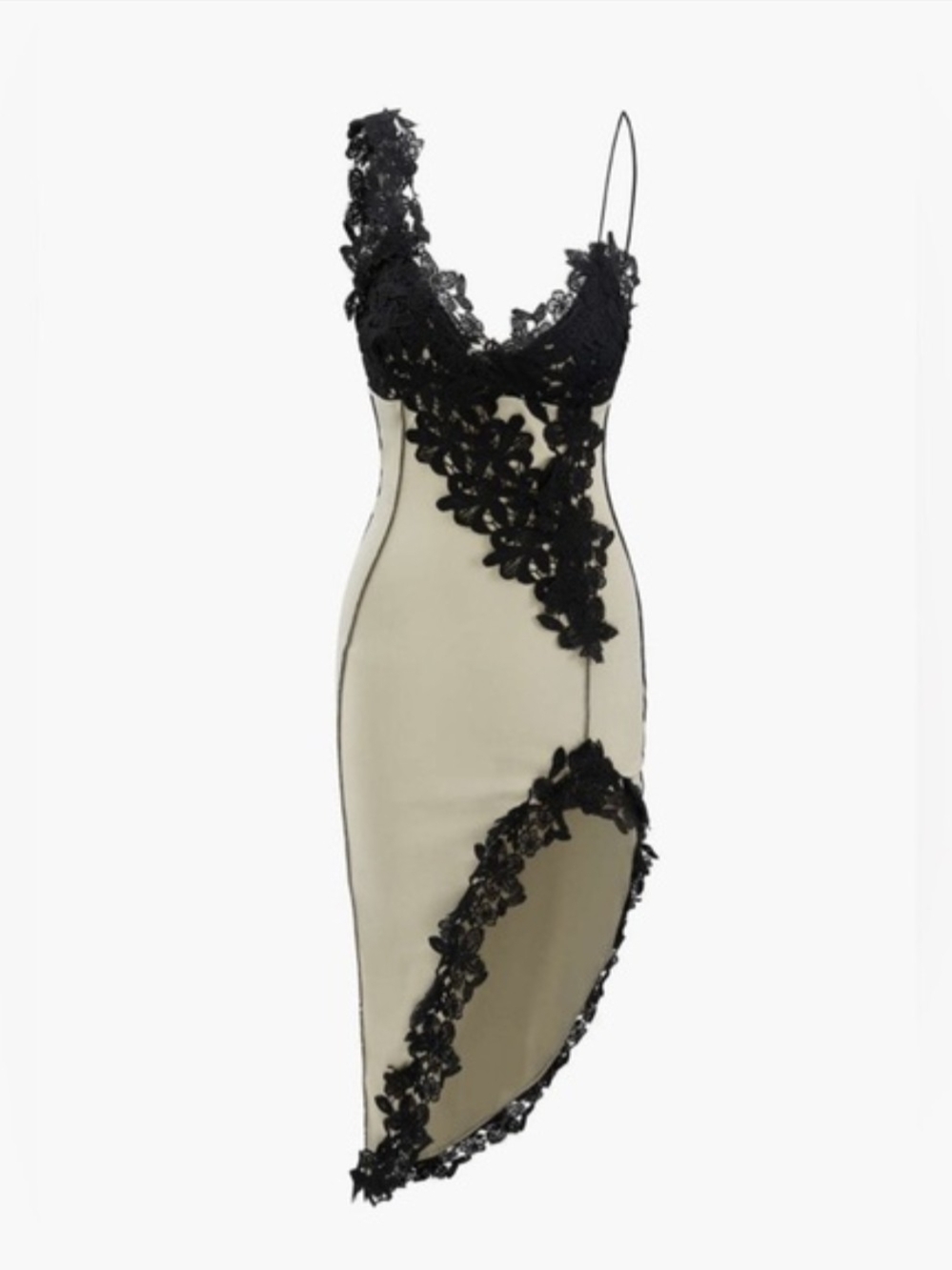 Asymmetrical Black Appliqué Bodycon Formal Dress